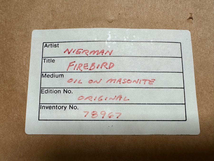 Leonardo Nierman (1932-2023, New York / Mexico) Signed Original Abstract Expressionist Landscape Oil On Masonite Painting Titled 'Firebird' Dated 1965 31 X 23.5 Framed 46 X 38 [Photo 21]