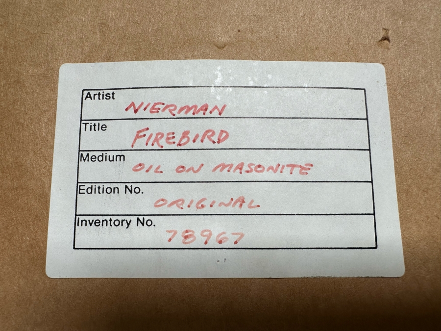 Leonardo Nierman (1932-2023, New York / Mexico) Signed Original Abstract Expressionist Landscape Oil On Masonite Painting Titled 'Firebird' Dated 1965 31 X 23.5 Framed 46 X 38 [Photo 22]