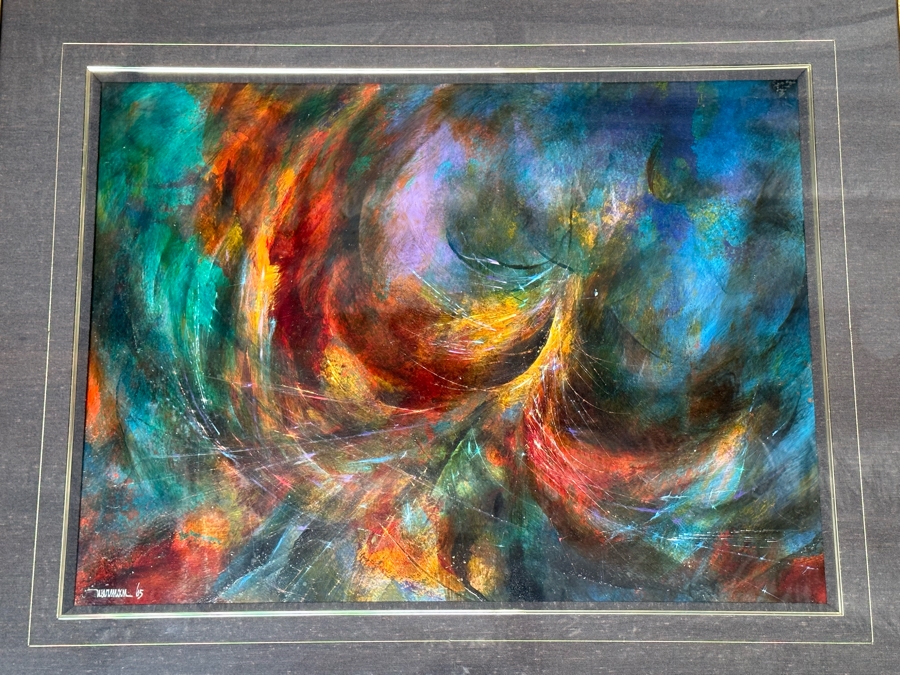 Leonardo Nierman (1932-2023, New York / Mexico) Signed Original Abstract Expressionist Landscape Oil On Masonite Painting Titled 'Firebird' Dated 1965 31 X 23.5 Framed 46 X 38 [Photo 3]