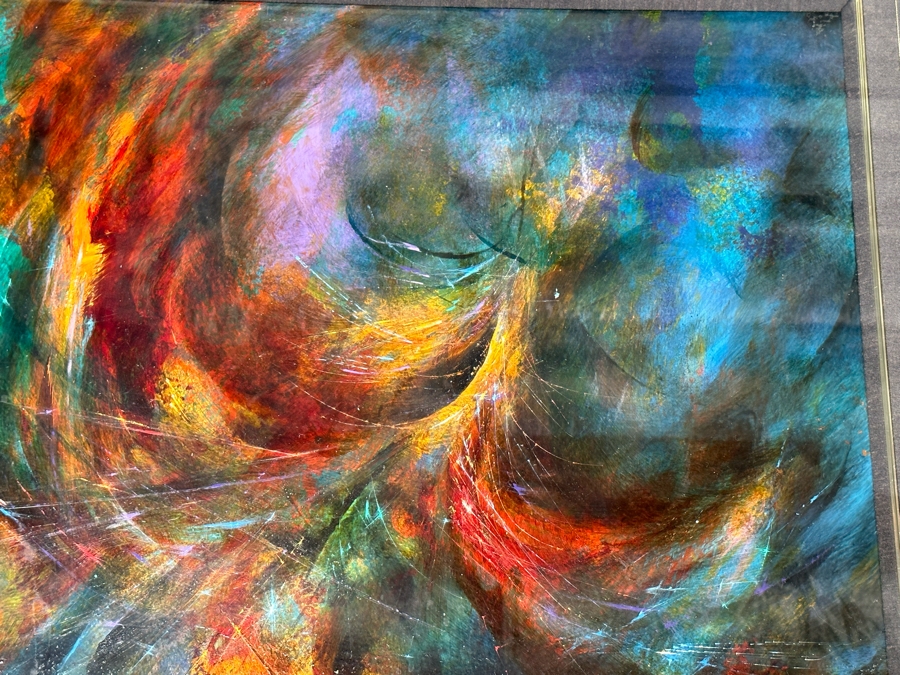 Leonardo Nierman (1932-2023, New York / Mexico) Signed Original Abstract Expressionist Landscape Oil On Masonite Painting Titled 'Firebird' Dated 1965 31 X 23.5 Framed 46 X 38 [Photo 7]