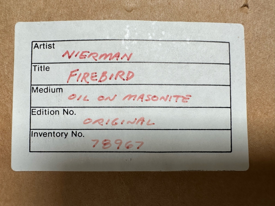 Leonardo Nierman (1932-2023, New York / Mexico) Signed Original Abstract Expressionist Landscape Oil On Masonite Painting Titled 'Firebird' Dated 1965 31 X 23.5 Framed 46 X 38 [Photo 20]