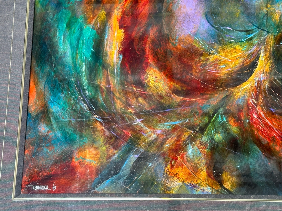 Leonardo Nierman (1932-2023, New York / Mexico) Signed Original Abstract Expressionist Landscape Oil On Masonite Painting Titled 'Firebird' Dated 1965 31 X 23.5 Framed 46 X 38 [Photo 9]