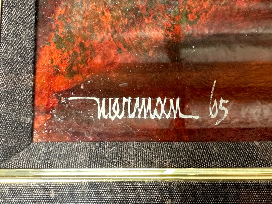 Leonardo Nierman (1932-2023, New York / Mexico) Signed Original Abstract Expressionist Landscape Oil On Masonite Painting Titled 'Firebird' Dated 1965 31 X 23.5 Framed 46 X 38 [Photo 13]