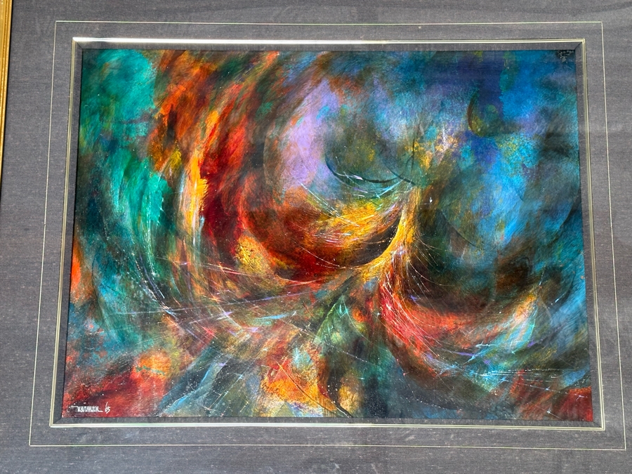 Leonardo Nierman (1932-2023, New York / Mexico) Signed Original Abstract Expressionist Landscape Oil On Masonite Painting Titled 'Firebird' Dated 1965 31 X 23.5 Framed 46 X 38 [Photo 4]