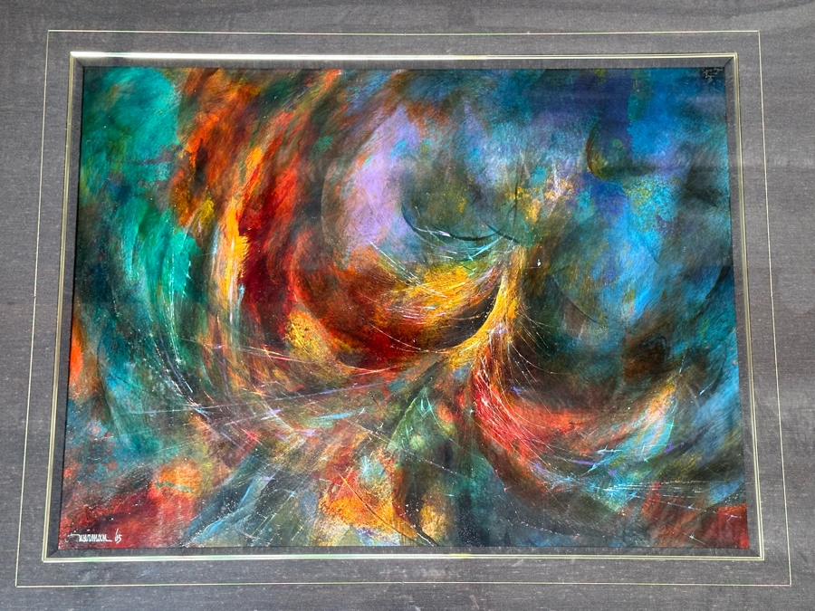 Leonardo Nierman (1932-2023, New York / Mexico) Signed Original Abstract Expressionist Landscape Oil On Masonite Painting Titled 'Firebird' Dated 1965 31 X 23.5 Framed 46 X 38