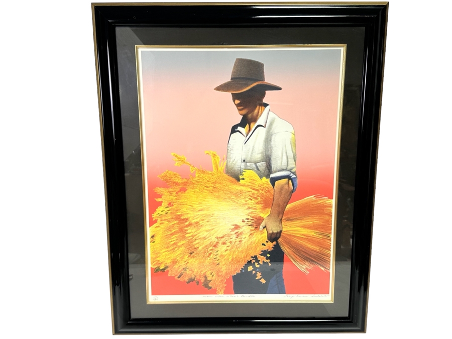 Gary Ernest Smith (B. 1942, Utah) Signed Limited Edition Print Titled 'Man With Wheat Bundle' Numbered 27 Of 155 Dated 1991 20 X 27.5 Framed 29 X 36 [Photo 2]