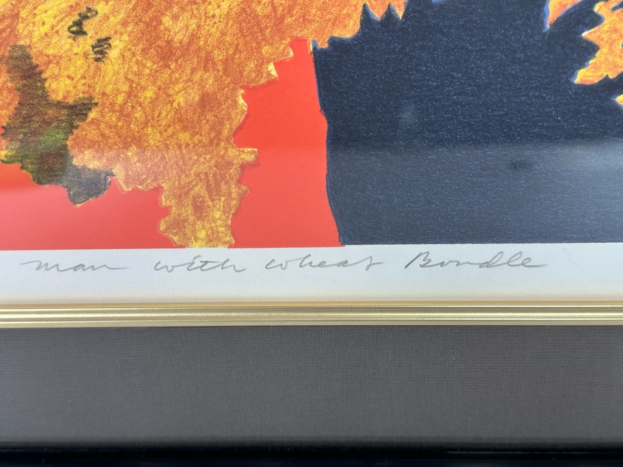 Gary Ernest Smith (B. 1942, Utah) Signed Limited Edition Print Titled 'Man With Wheat Bundle' Numbered 27 Of 155 Dated 1991 20 X 27.5 Framed 29 X 36 [Photo 8]