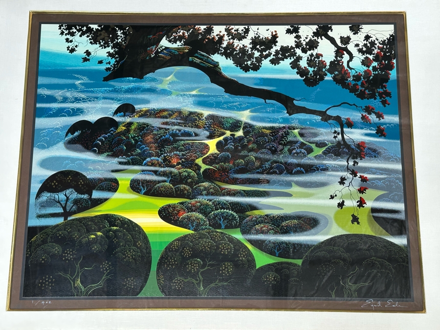 Eyvind Earle (1916-2000, New York / California) Signed Limited Edition Print Titled 'Mystic Mountain' Numbered 1 Of 402 35 X 27 Framed 48.5 X 37 (Background Illustrator For 1950s Disney Films) [Photo 3]