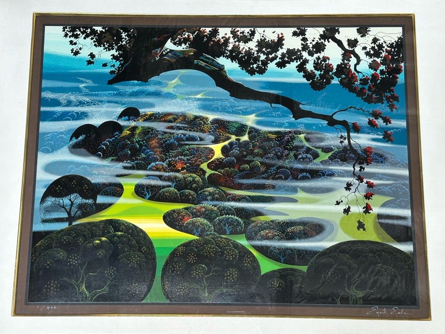 Eyvind Earle (1916-2000, New York / California) Signed Limited Edition Print Titled 'Mystic Mountain' Numbered 1 Of 402 35 X 27 Framed 48.5 X 37 (Background Illustrator For 1950s Disney Films)