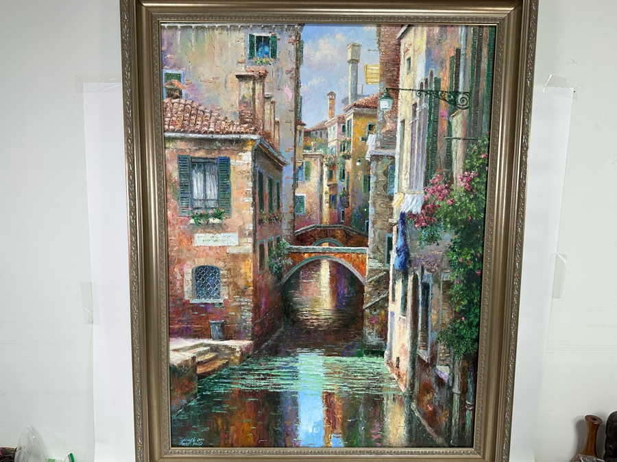 Yanush Stanislaw Godlewski (B. 1939, California / Sweden / Poland) Original Oil Painting On Canvas Titled 'Venice' Dated 2001 48 X 36 Framed 43 X 55.5 Retails $12,500 [Photo 2]