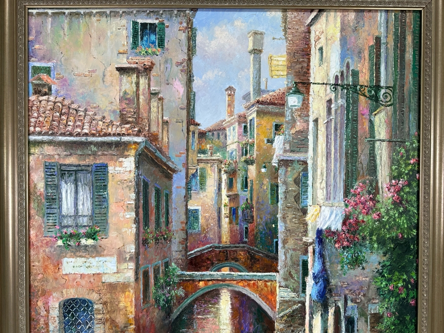 Yanush Stanislaw Godlewski (B. 1939, California / Sweden / Poland) Original Oil Painting On Canvas Titled 'Venice' Dated 2001 48 X 36 Framed 43 X 55.5 Retails $12,500 [Photo 5]