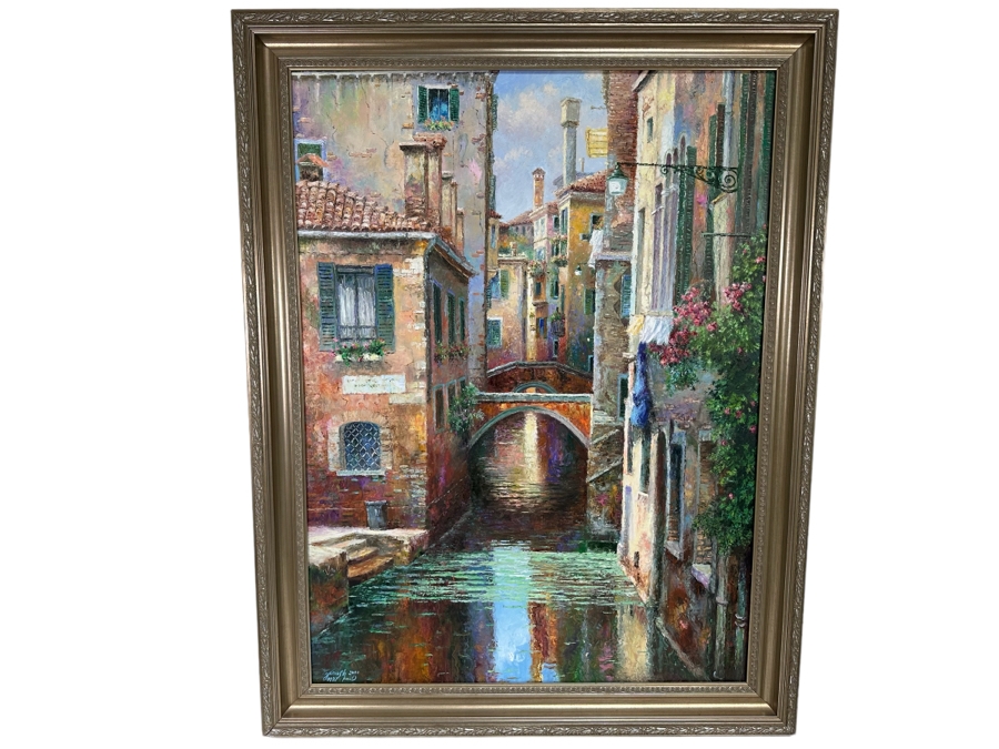 Yanush Stanislaw Godlewski (B. 1939, California / Sweden / Poland) Original Oil Painting On Canvas Titled 'Venice' Dated 2001 48 X 36 Framed 43 X 55.5 Retails $12,500