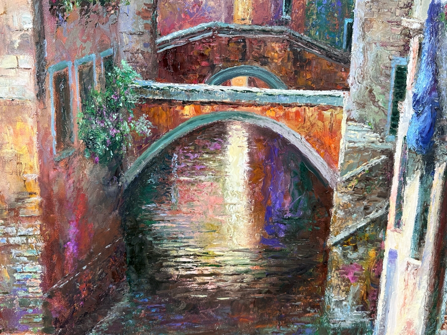 Yanush Stanislaw Godlewski (B. 1939, California / Sweden / Poland) Original Oil Painting On Canvas Titled 'Venice' Dated 2001 48 X 36 Framed 43 X 55.5 Retails $12,500 [Photo 9]