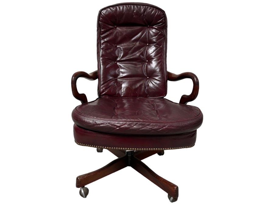 Classic Leather Executive Desk Chair With Brass Nailhead Trim