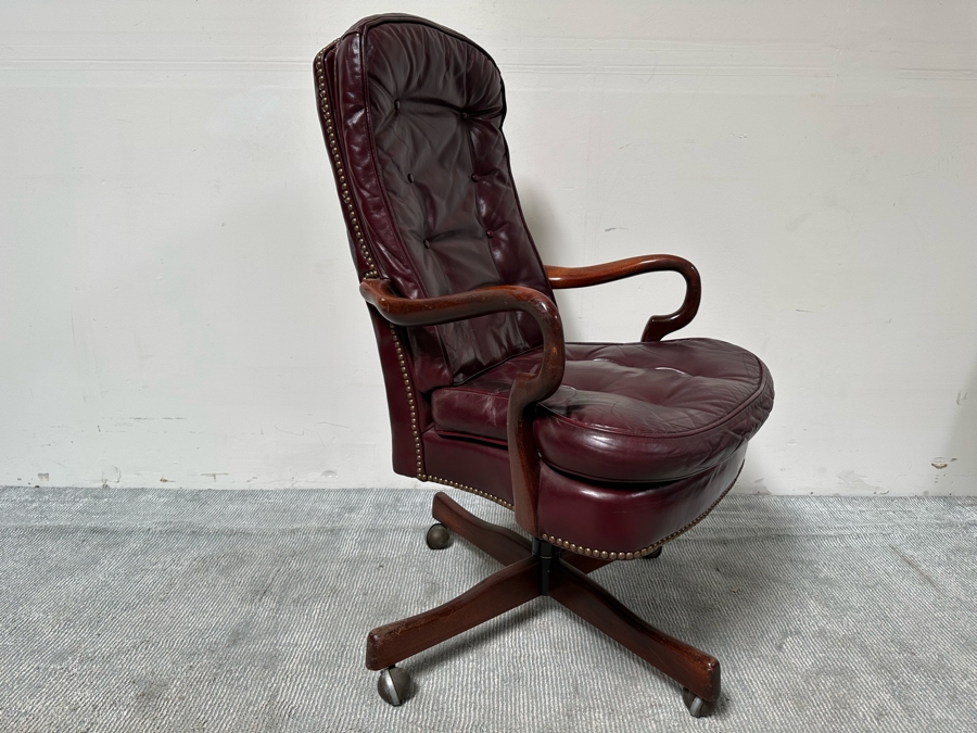 Classic Leather Executive Desk Chair With Brass Nailhead Trim [Photo 5]