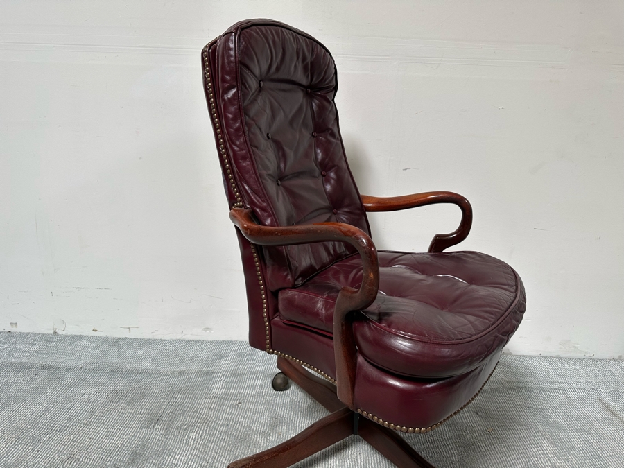 Classic Leather Executive Desk Chair With Brass Nailhead Trim [Photo 6]