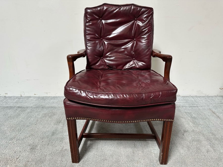 Classic Leather Armchair With Brass Nailhead Trim [Photo 2]