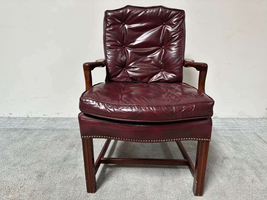 Classic Leather Armchair With Brass Nailhead Trim [Photo 3]