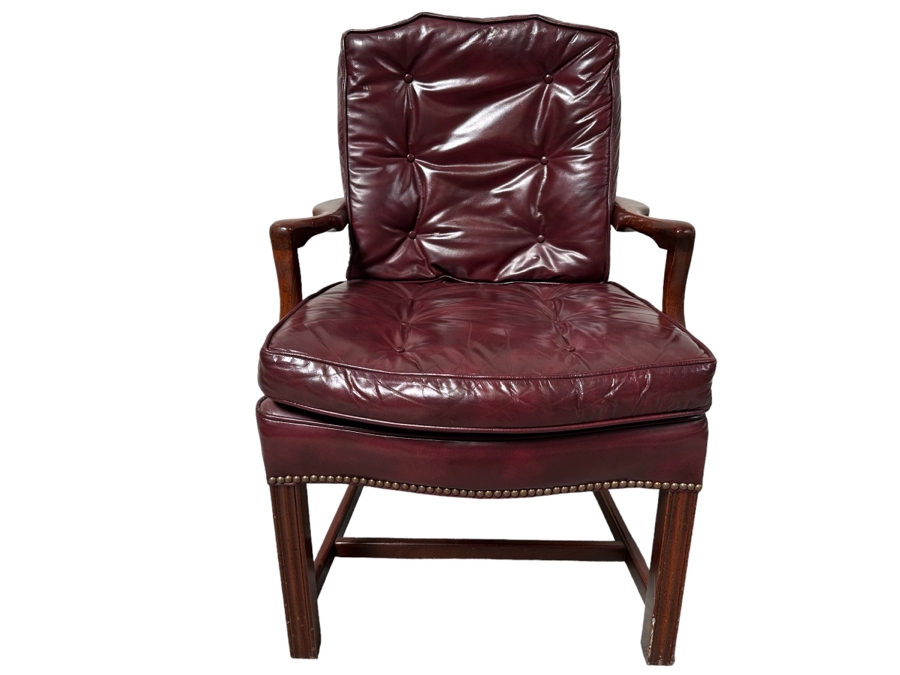 Classic Leather Armchair With Brass Nailhead Trim