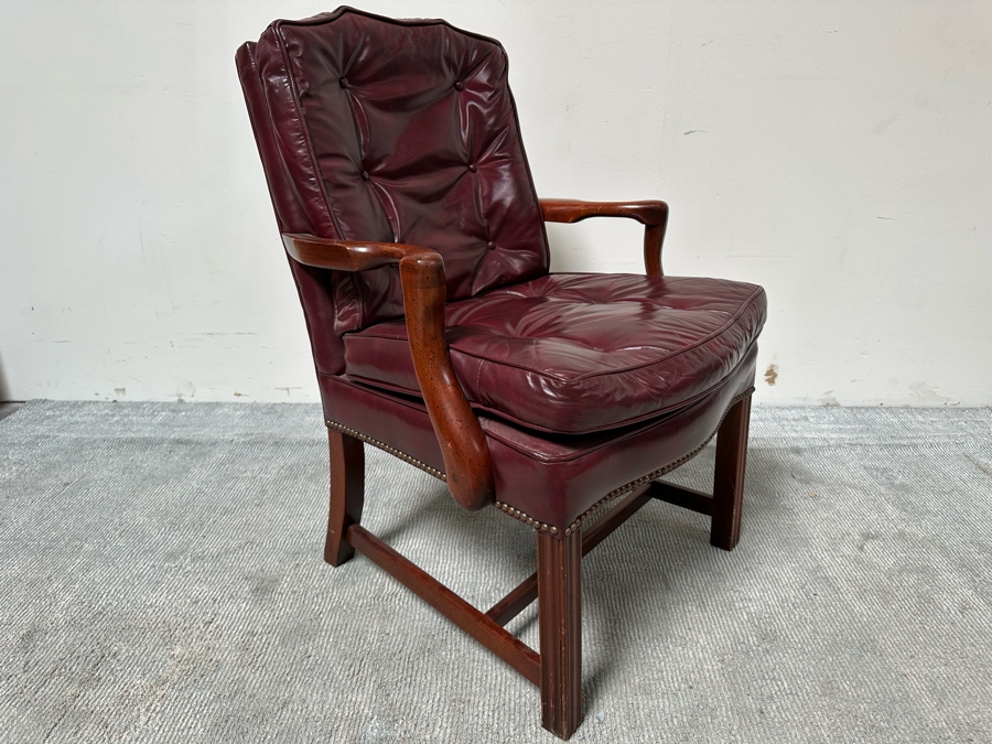 Classic Leather Armchair With Brass Nailhead Trim [Photo 4]