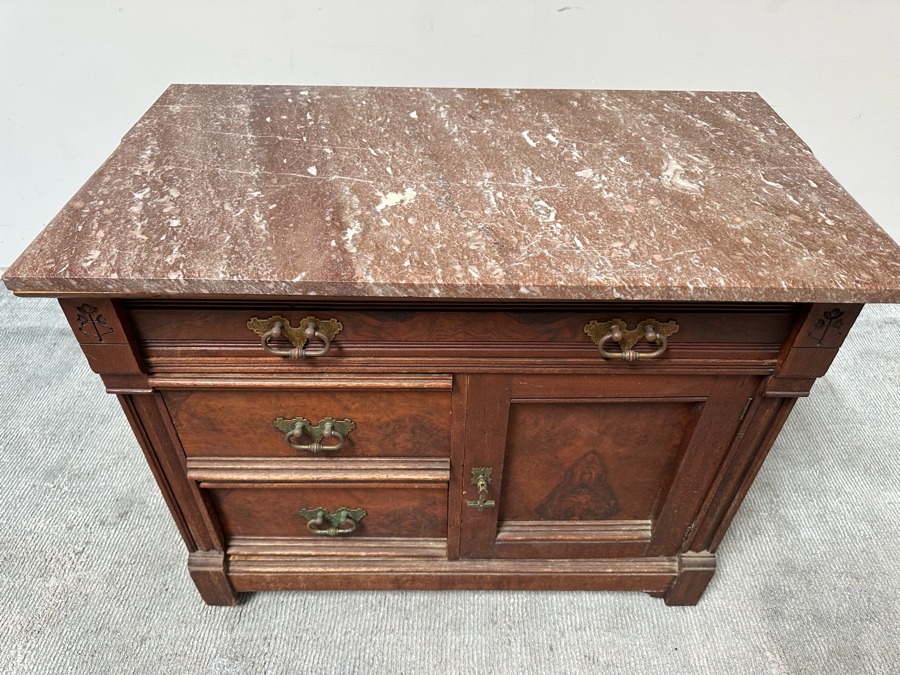 Antique Eastlake Dresser With Marble Top 36W X 20D X 29.5H [Photo 4]
