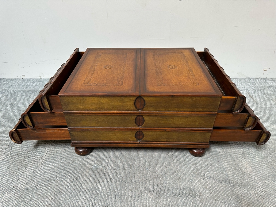 Theodore Alexander Large Six Drawer Scholars Library Books Coffee Table With Leather Top 36W X 26D X 19H [Photo 23]