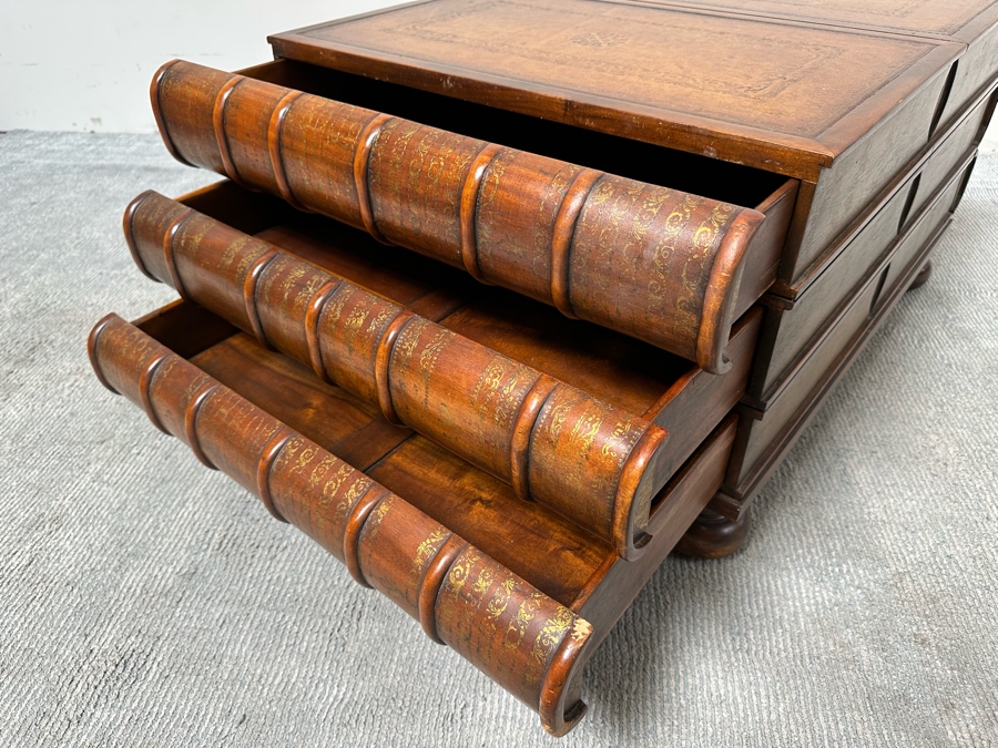 Theodore Alexander Large Six Drawer Scholars Library Books Coffee Table With Leather Top 36W X 26D X 19H [Photo 21]
