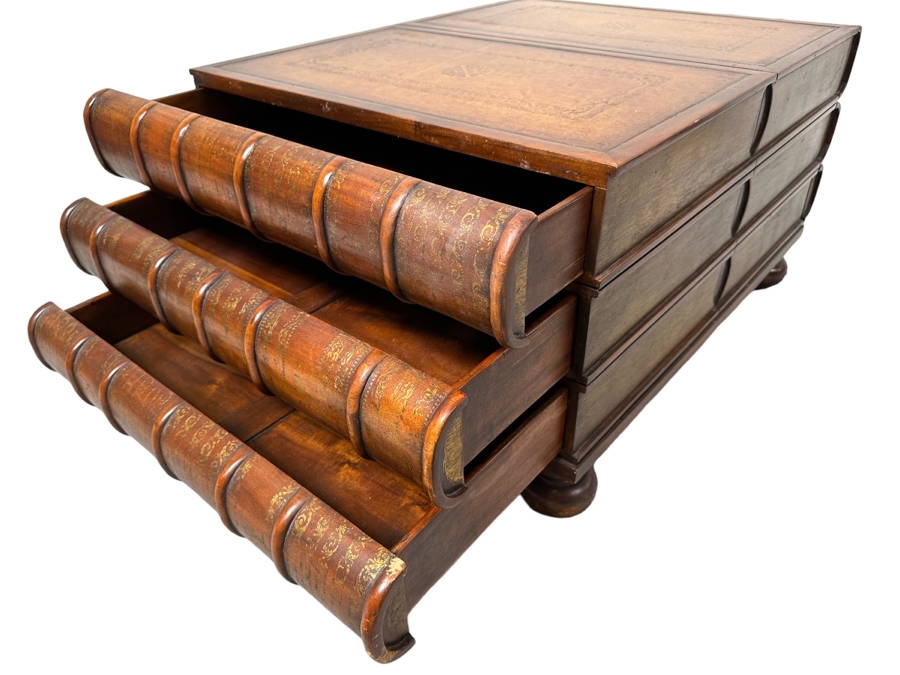 Theodore Alexander Large Six Drawer Scholars Library Books Coffee Table With Leather Top 36W X 26D X 19H