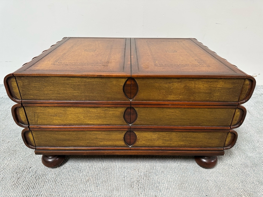 Theodore Alexander Large Six Drawer Scholars Library Books Coffee Table With Leather Top 36W X 26D X 19H [Photo 4]