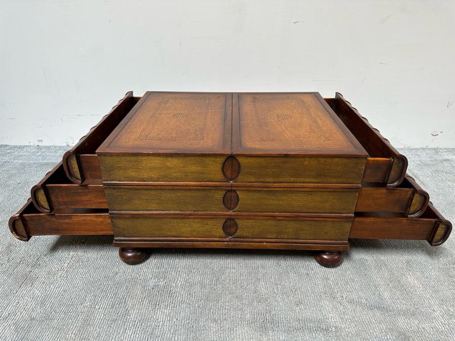Theodore Alexander Large Six Drawer Scholars Library Books Coffee Table With Leather Top 36W X 26D X 19H [Photo 22]