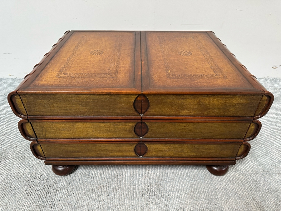 Theodore Alexander Large Six Drawer Scholars Library Books Coffee Table With Leather Top 36W X 26D X 19H [Photo 5]