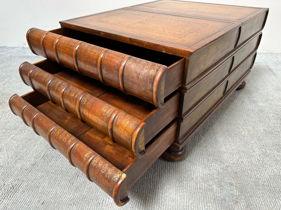 Theodore Alexander Large Six Drawer Scholars Library Books Coffee Table With Leather Top 36W X 26D X 19H [Photo 20]