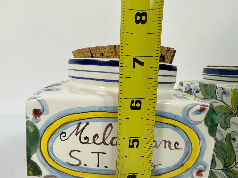 Pair Of Hand Painted Decorative Italian Cannisters 5W X 7H And Italian Hand Painted Salt & Pepper Shakers Retails $250+ [Photo 14]