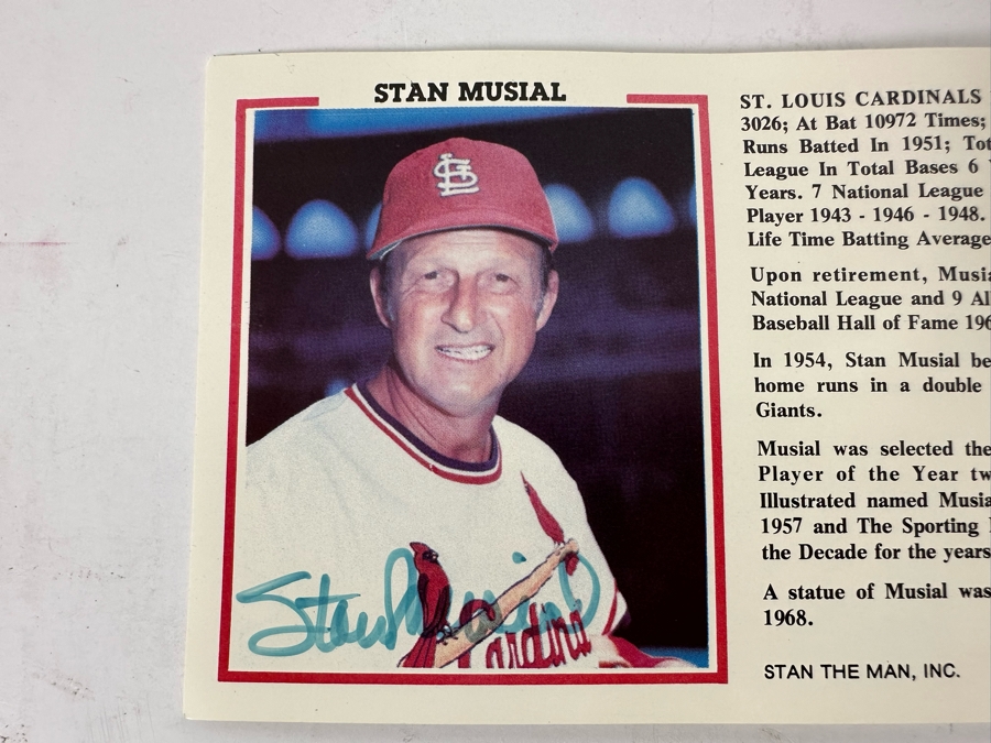 Autographed Stan Musial (Hall Of Famer) Stat Card From Stan The Man, Inc 6 X 3.5 [Photo 4]