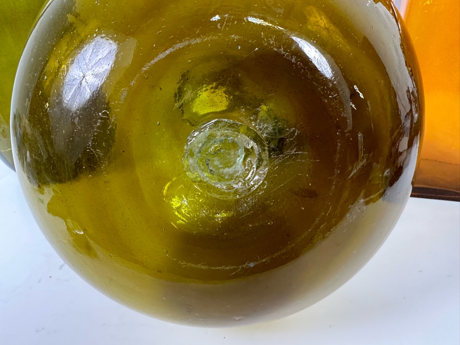 Pair Of Colored Handmade Glass Bottles From Spain And Large Handmade Glass Pitcher 19H [CR] [Photo 8]