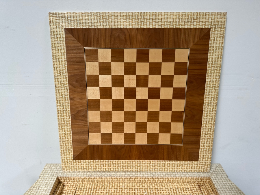 Vintage Gaming Table With Inlaid Wooden Chess And Backgammon Board 42W X 37D X 28H Plus Three Signed McGuire Wicker Chairs (One Not Shown In Main Photo) [Photo 9]