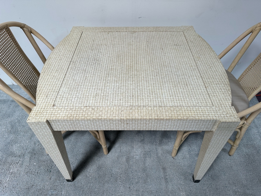 Vintage Gaming Table With Inlaid Wooden Chess And Backgammon Board 42W X 37D X 28H Plus Three Signed McGuire Wicker Chairs (One Not Shown In Main Photo) [Photo 17]