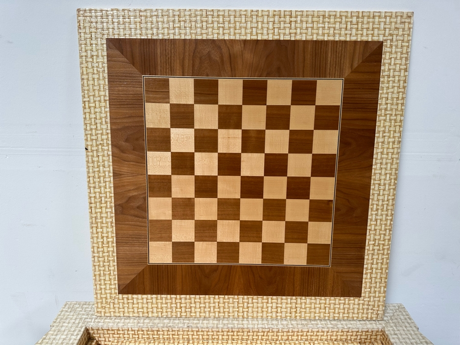 Vintage Gaming Table With Inlaid Wooden Chess And Backgammon Board 42W X 37D X 28H Plus Three Signed McGuire Wicker Chairs (One Not Shown In Main Photo) [Photo 12]