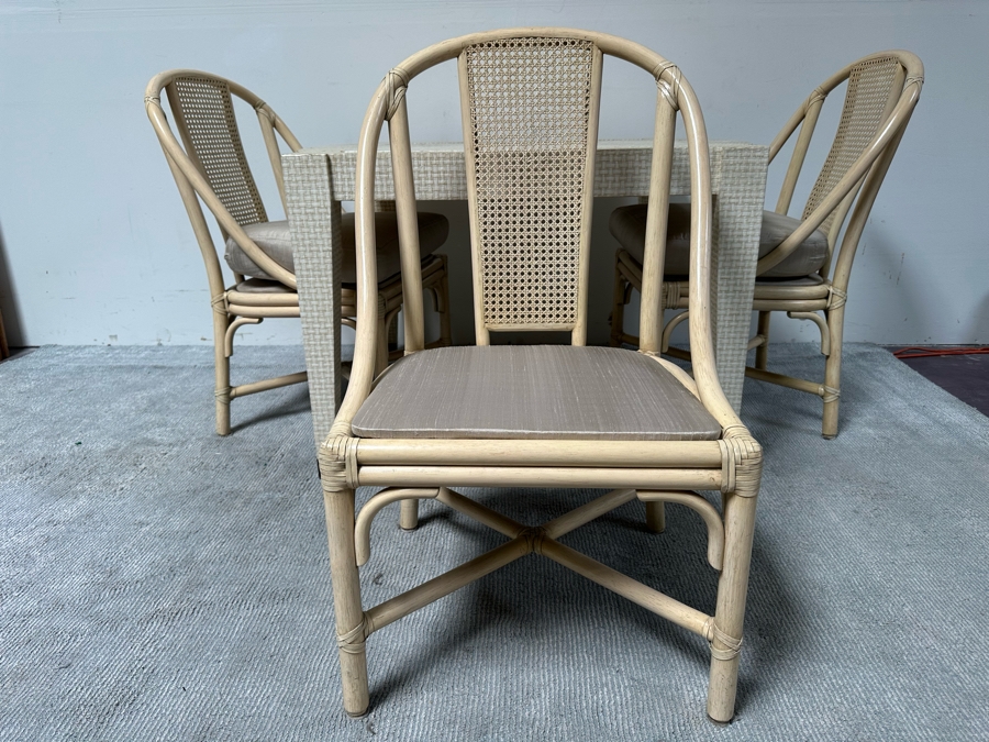 Vintage Gaming Table With Inlaid Wooden Chess And Backgammon Board 42W X 37D X 28H Plus Three Signed McGuire Wicker Chairs (One Not Shown In Main Photo) [Photo 19]