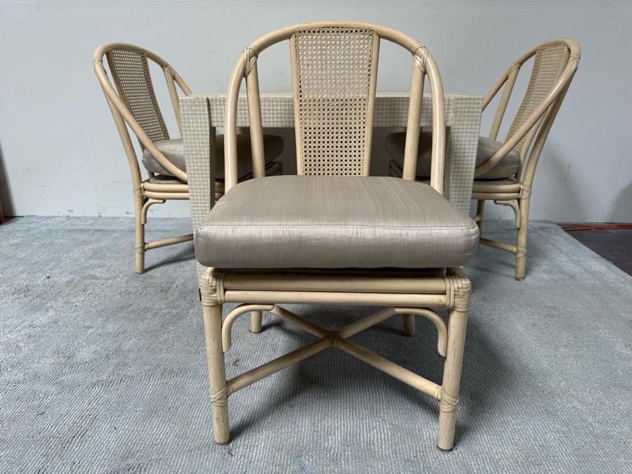 Vintage Gaming Table With Inlaid Wooden Chess And Backgammon Board 42W X 37D X 28H Plus Three Signed McGuire Wicker Chairs (One Not Shown In Main Photo) [Photo 18]