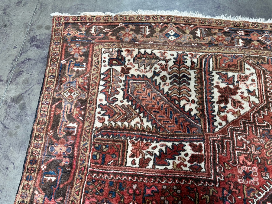 Vintage Hand Knotted Wool Heriz Area Rug Geometric Persian Rug 99 X 127 [Photo 11]