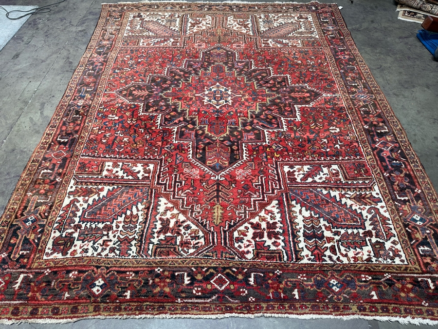 Vintage Hand Knotted Wool Heriz Area Rug Geometric Persian Rug 99 X 127 [Photo 4]