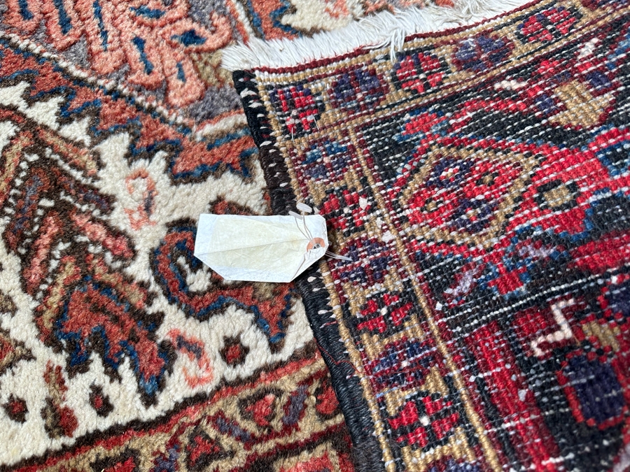 Vintage Hand Knotted Wool Heriz Area Rug Geometric Persian Rug 99 X 127 [Photo 14]