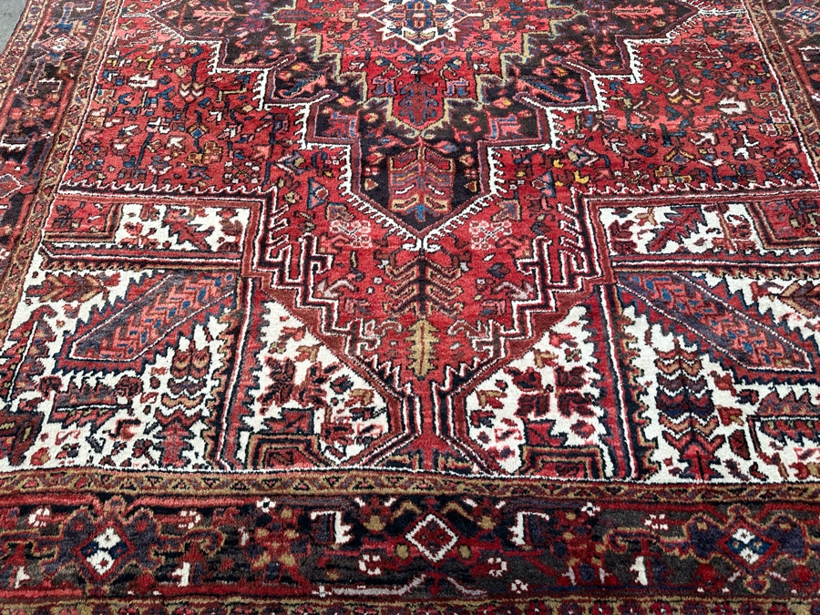 Vintage Hand Knotted Wool Heriz Area Rug Geometric Persian Rug 99 X 127 [Photo 6]