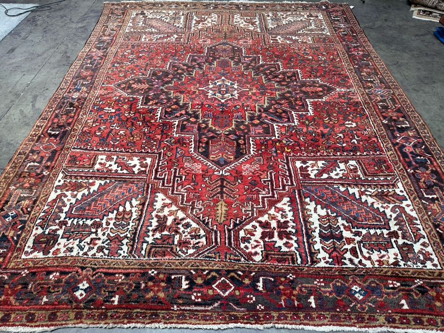 Vintage Hand Knotted Wool Heriz Area Rug Geometric Persian Rug 99 X 127 [Photo 5]