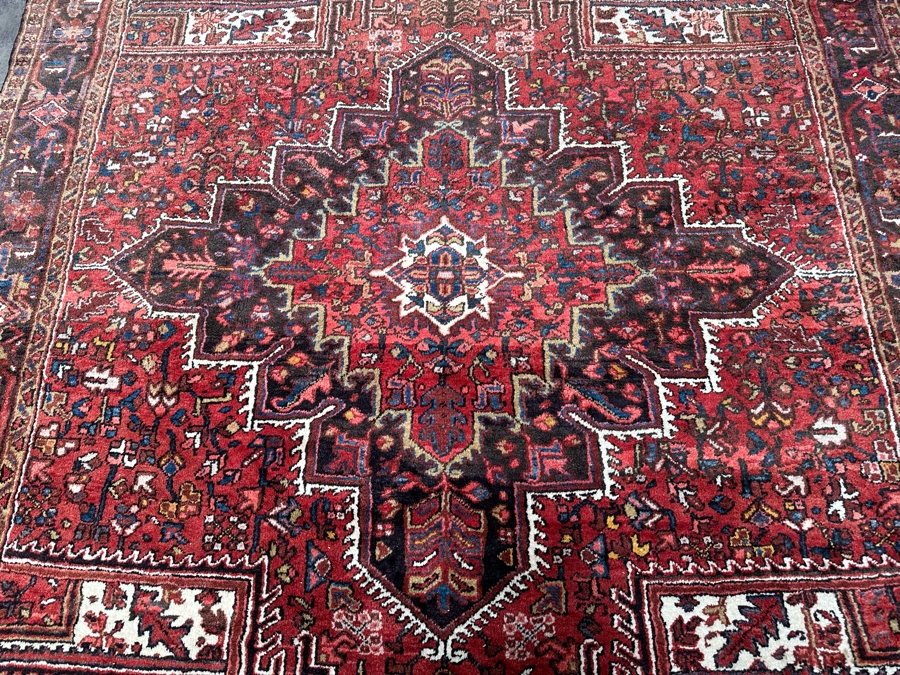 Vintage Hand Knotted Wool Heriz Area Rug Geometric Persian Rug 99 X 127 [Photo 9]