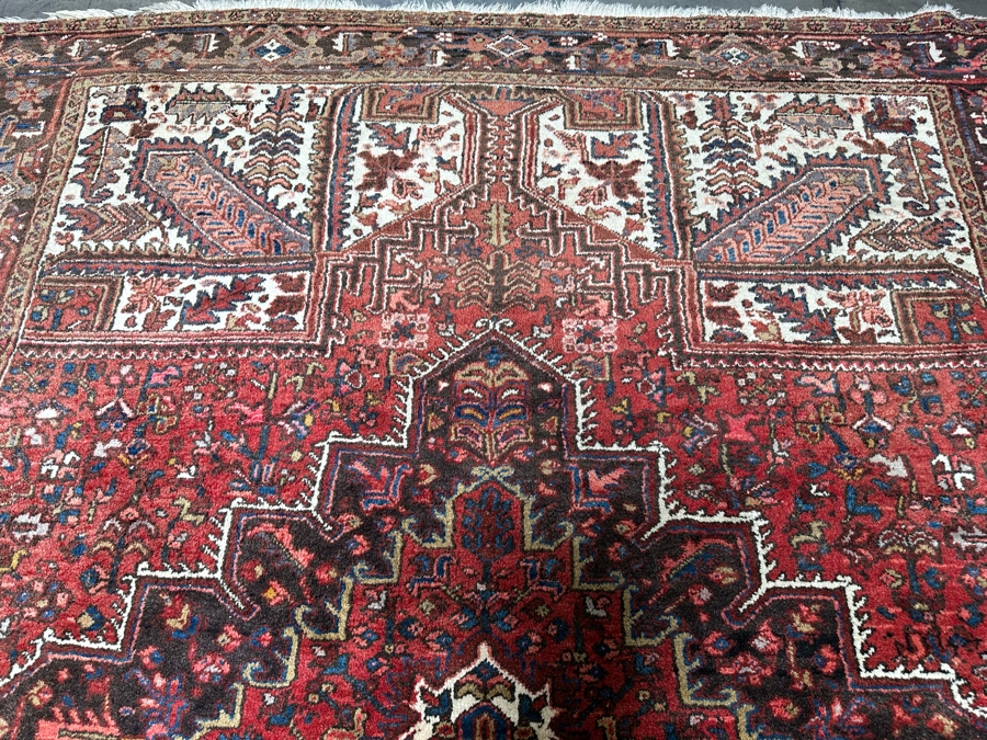 Vintage Hand Knotted Wool Heriz Area Rug Geometric Persian Rug 99 X 127 [Photo 10]