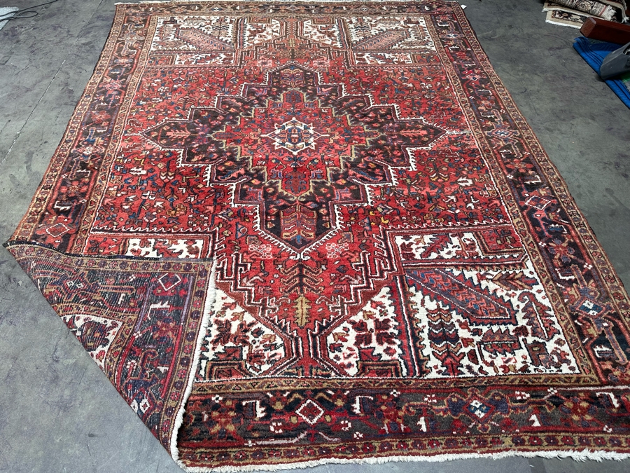 Vintage Hand Knotted Wool Heriz Area Rug Geometric Persian Rug 99 X 127 [Photo 16]