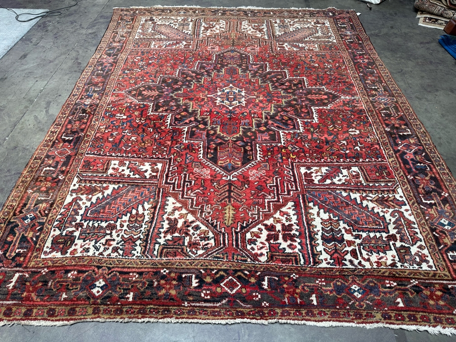 Vintage Hand Knotted Wool Heriz Area Rug Geometric Persian Rug 99 X 127 [Photo 3]