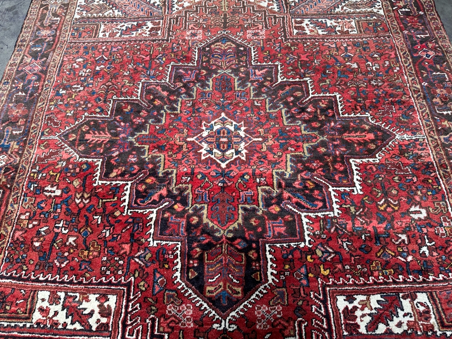 Vintage Hand Knotted Wool Heriz Area Rug Geometric Persian Rug 99 X 127 [Photo 8]
